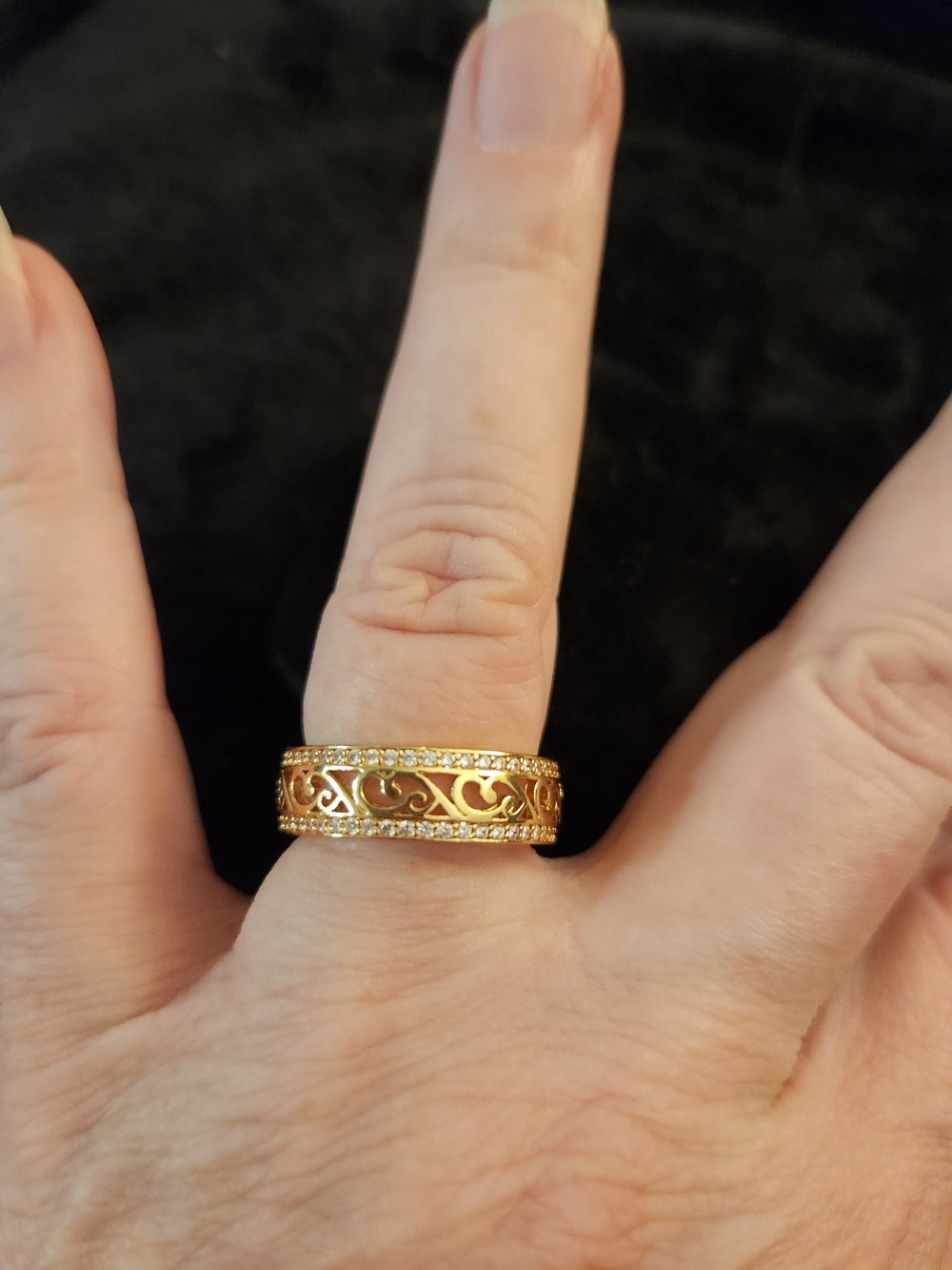 Gold Filigree Scroll Band Ring with Pavé Accents